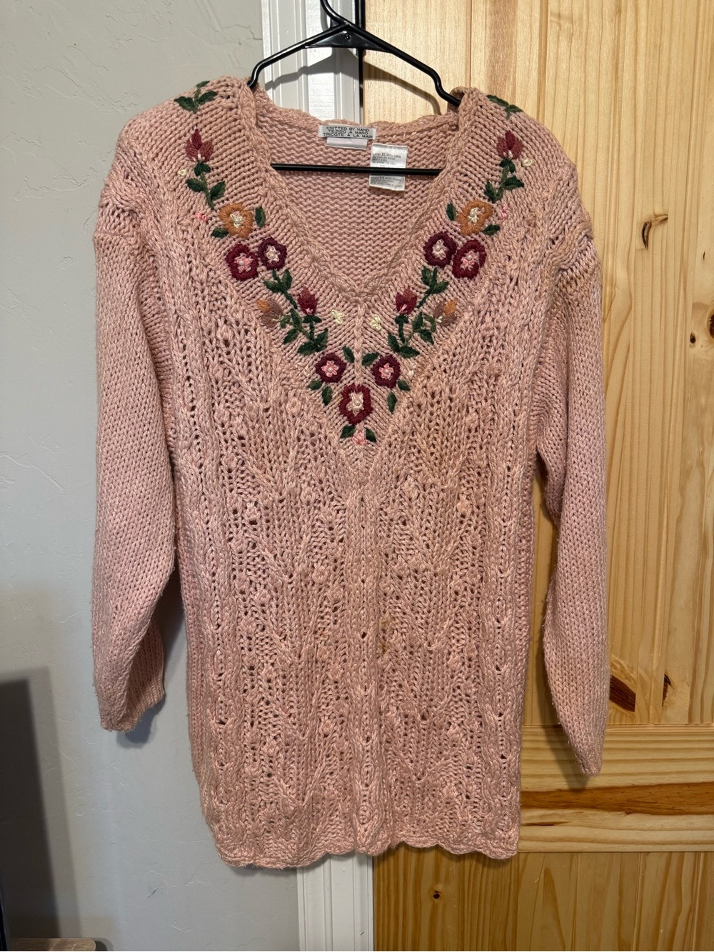 Vintage Bobbie Brooks Blush Pink V-Neck Cable Knit Sweater